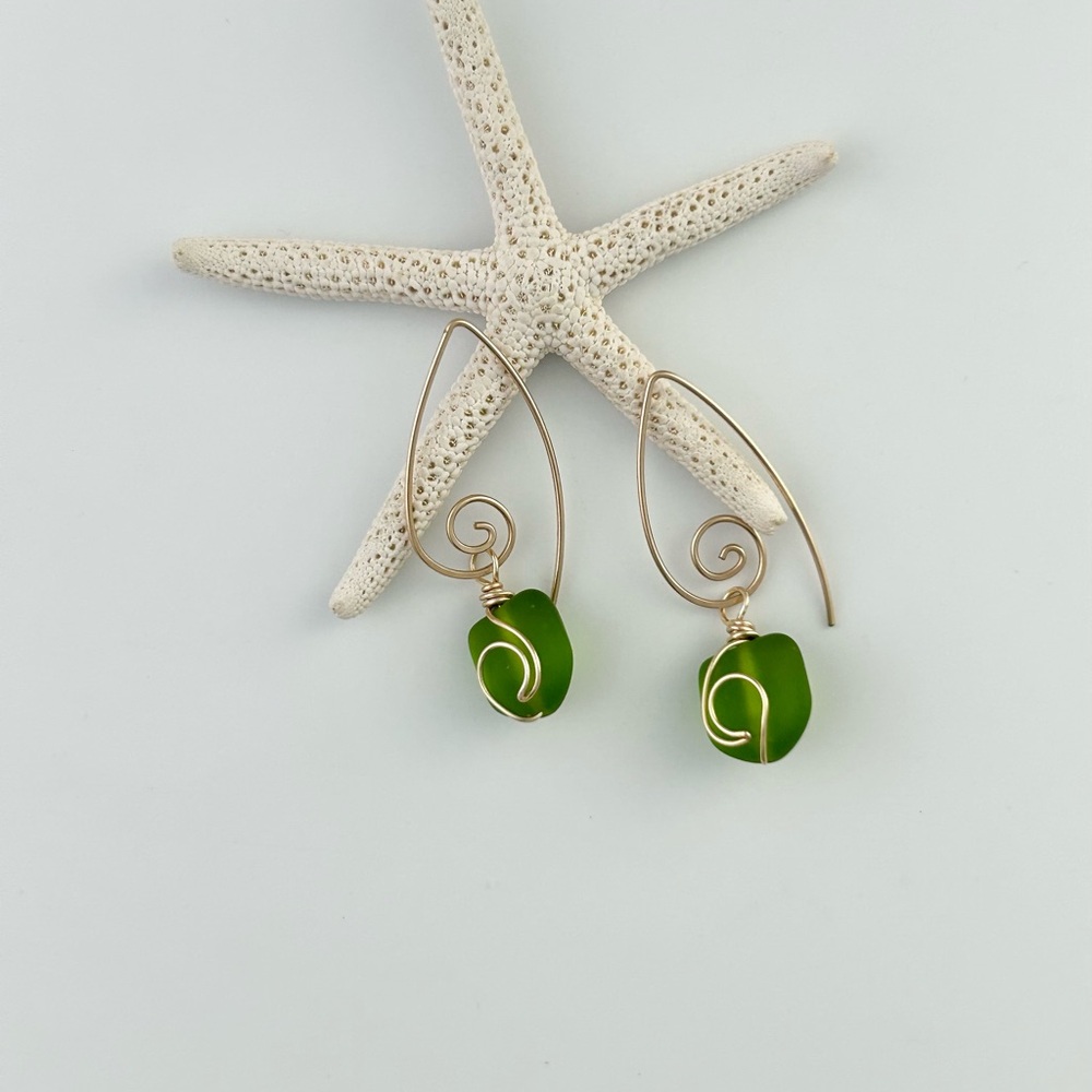Handcrafted Ocean Wave Boho Wirework Sea Glass Earrings